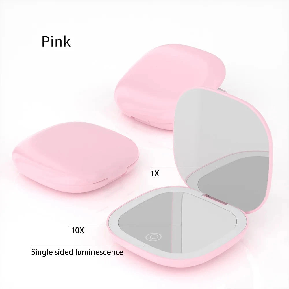 Mini Compact Foldable Pocket Hand Led Makeup Mirror With Led Light 5x/10x Magnification Rechargeable And Small