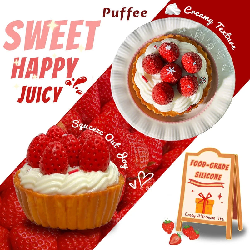 Strawberry Tart Food-grade Silicone Squishy, Creamy Soft Adhesive Toy, Taba Squishy, Happy Game Pinching Bread Toy