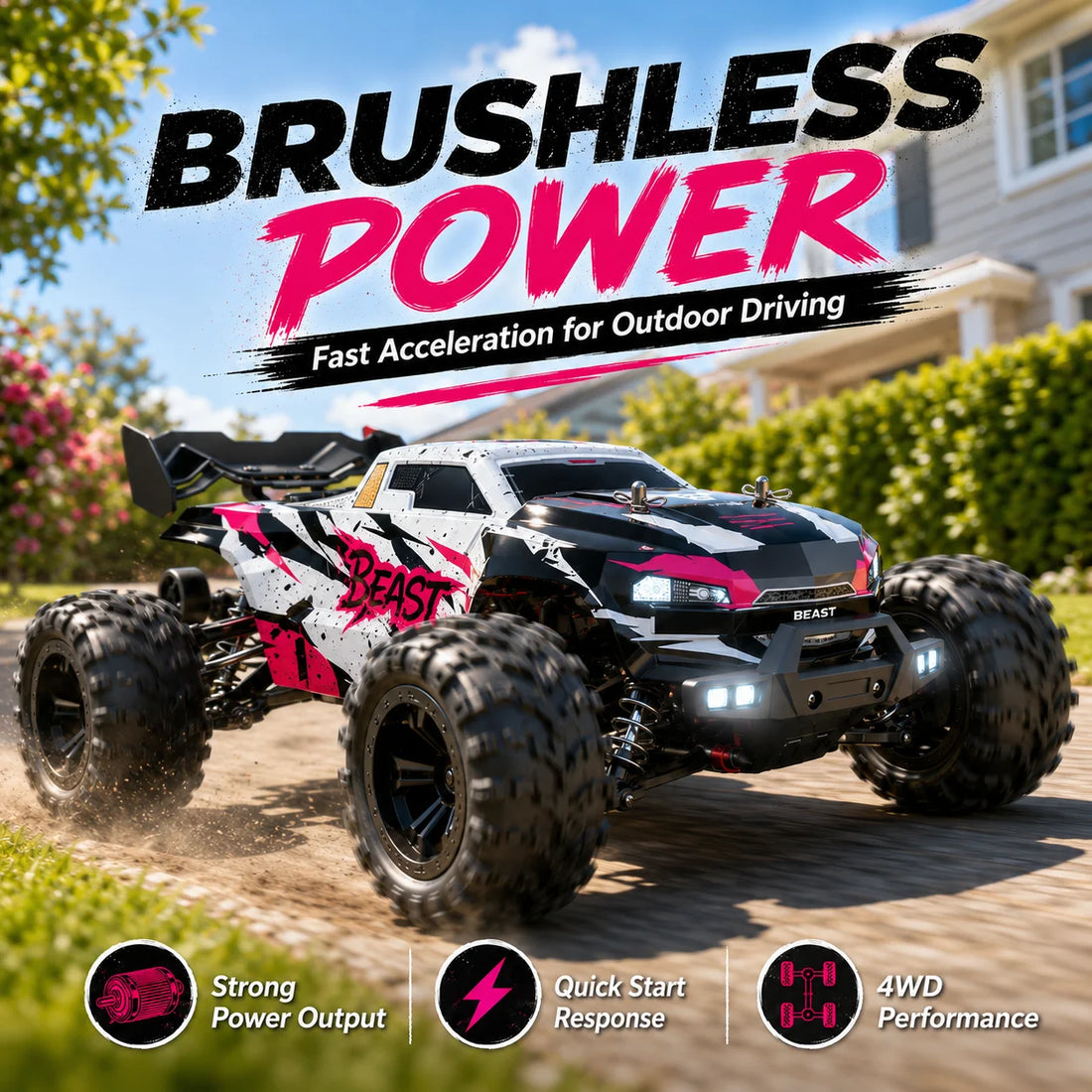 ZNLYRION RC Car Off-Road Monster 4WD Truck 2.4GHz 3-Speed Adjustable Remote Control Car
