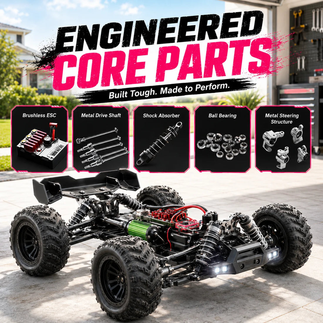 ZNLYRION RC Car Off-Road Monster 4WD Truck 2.4GHz 3-Speed Adjustable Remote Control Car