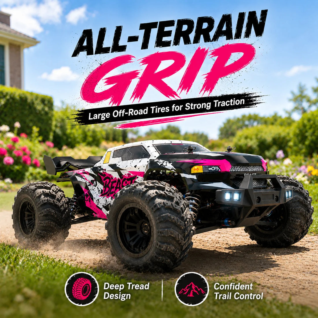 ZNLYRION RC Car Off-Road Monster 4WD Truck 2.4GHz 3-Speed Adjustable Remote Control Car