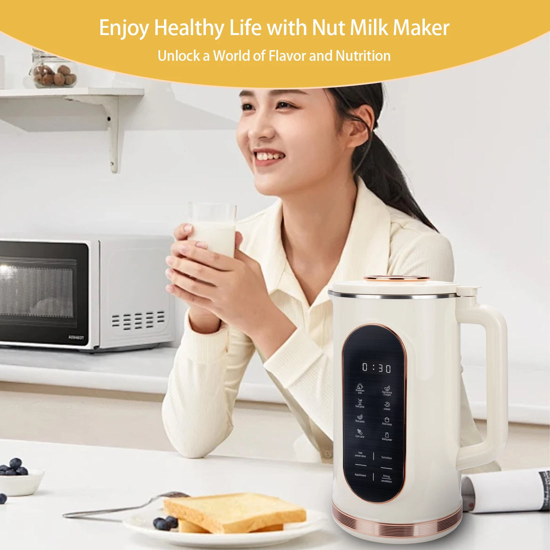 Nut Milk Maker, 48z/1500ml  Automatic 8 in 1 Soy Milk Maker Machine, Homemade Nutritious Drinks, Plant Based Milk, Juice, Baby