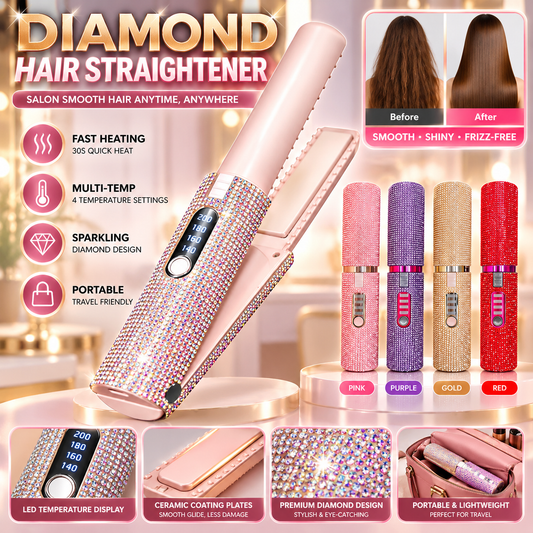 2-IN-1 Electric USB Hair Straightener Curler Fashion Colored Diamond  Design Wireless Travel Size
