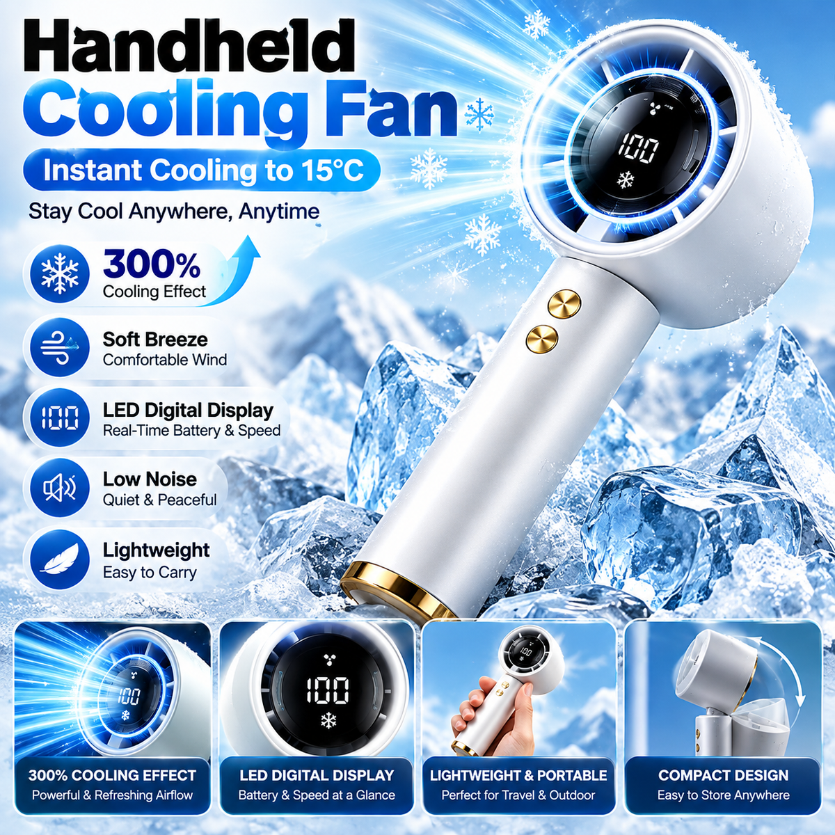 Mini Handheld Fan USB Fast Charging Portable Air Calculating Fan Mute Highspeed Fan for Travel Outdoor Activities