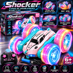 Christmas Themed Pink Remote-Controlled Swing Arm Stunt Car, 360° Flip, Double-Sided Driving, Cool Lighting, Christmas Gift