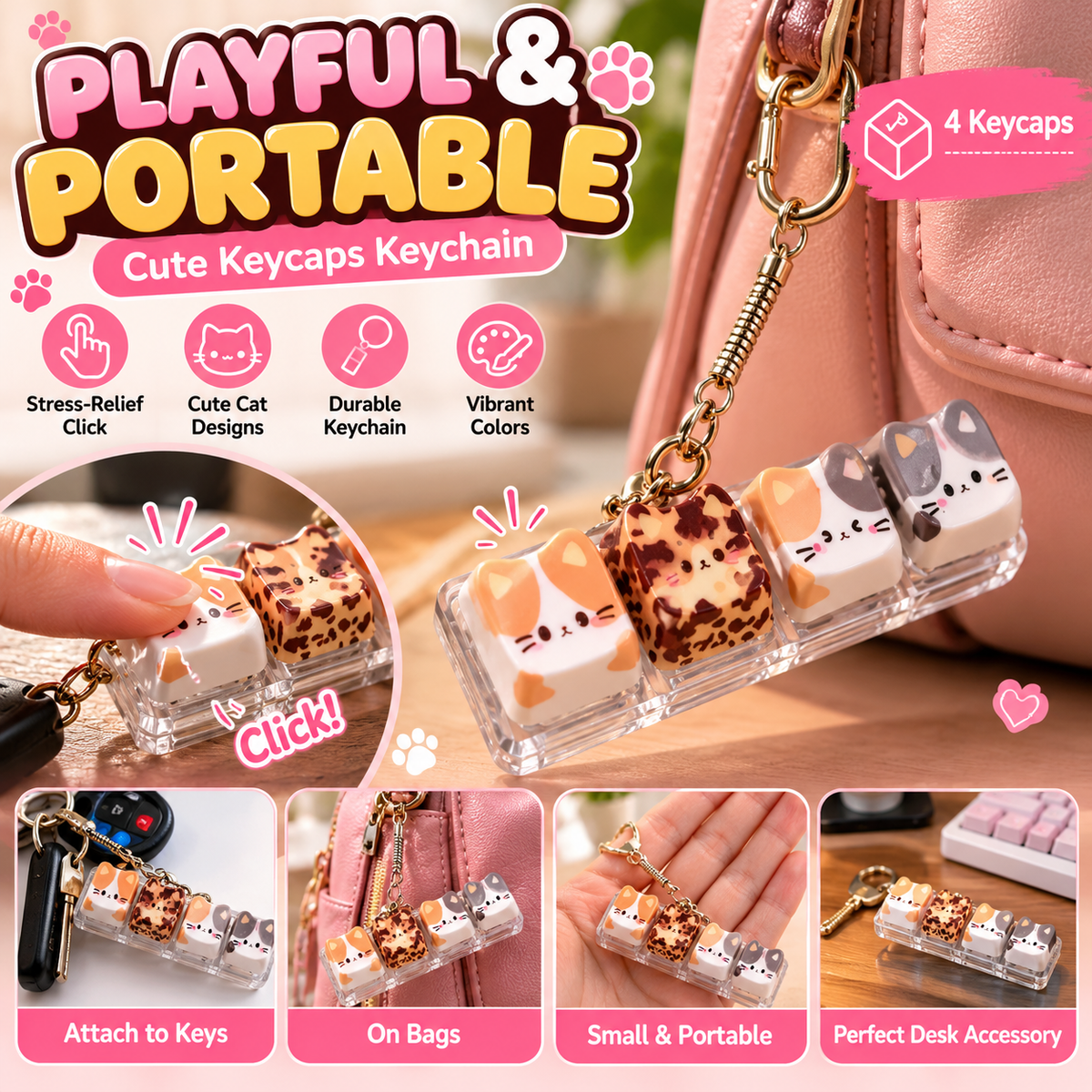 4 Keys Cat Fidget Keychain