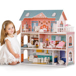 ROBUD Wooden Dollhouse 3 Story 6 Room with 31PCS Furniture Set, Kids Pretend Play