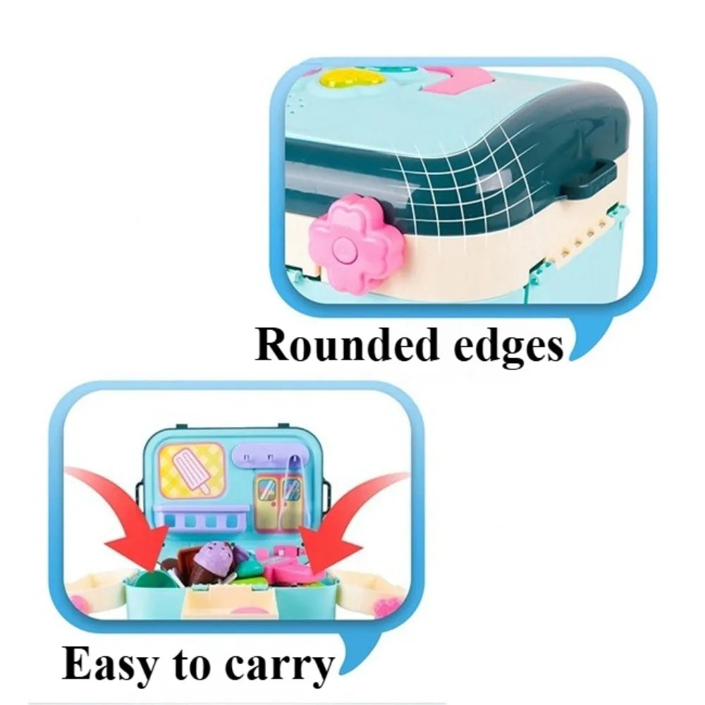 Ice Cream Shop Pretend Play Set Suitcase Cart Toys for Kids