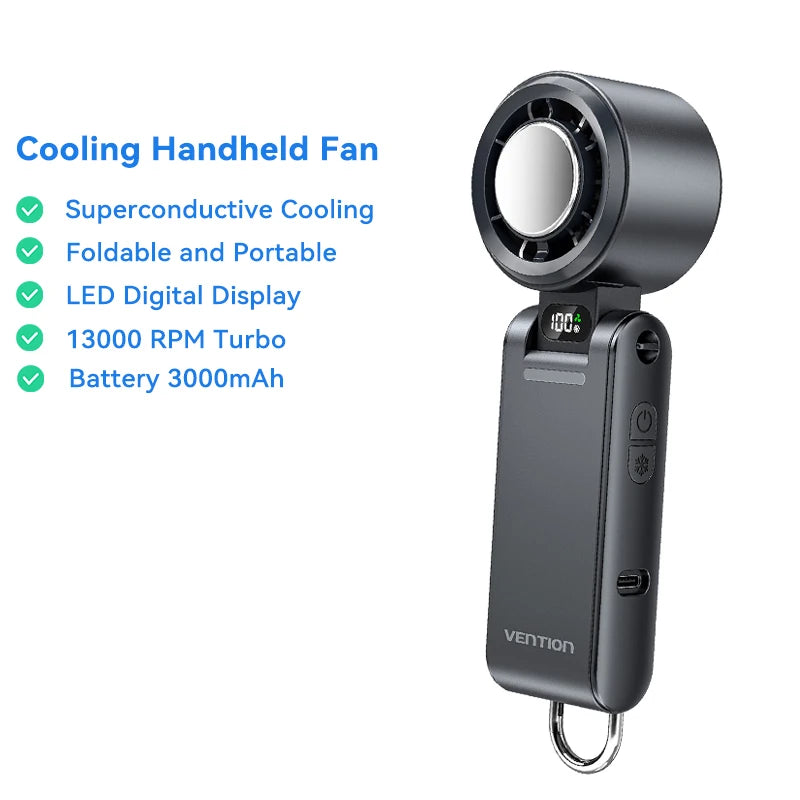 Vention Handheld Fan Superconductive Cooling 100 Speeds 13000 RPM LED Digital Display Handheld