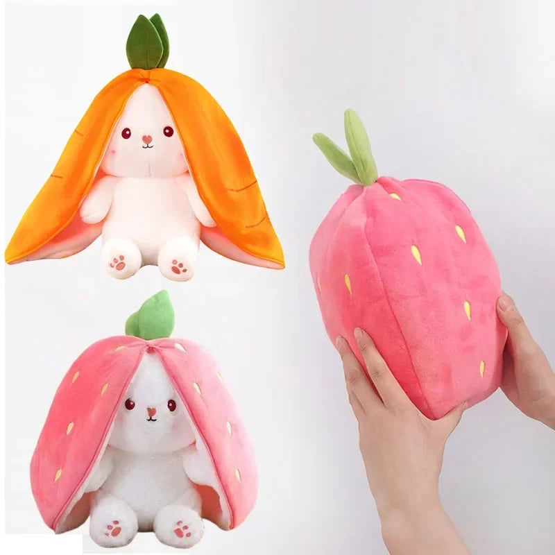 25cm Cute Strawberry Carrot Rabbit Plush Toy Stuffed Creative Into Fruit Transform Baby Cuddly Bunny Doll