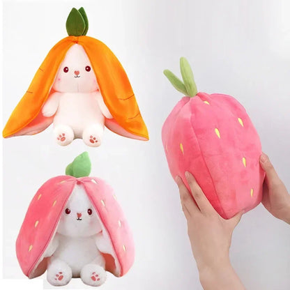 25cm Cute Strawberry Carrot Rabbit Plush Toy Stuffed Creative Into Fruit Transform Baby Cuddly Bunny Doll