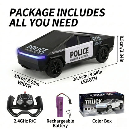 2.4G Remote Control Cyber Pickup Truck, RC Police Car with LED Lights, Rechargeable Off Road Racing Vehicle Toy for Boys Gifts