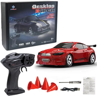Oike 4WD Remote Control Desktop Car for Adults Kids 1/64 or 1/43 Mini Drift Racing High Speed RC Car with LED Lights Hobby Gift
