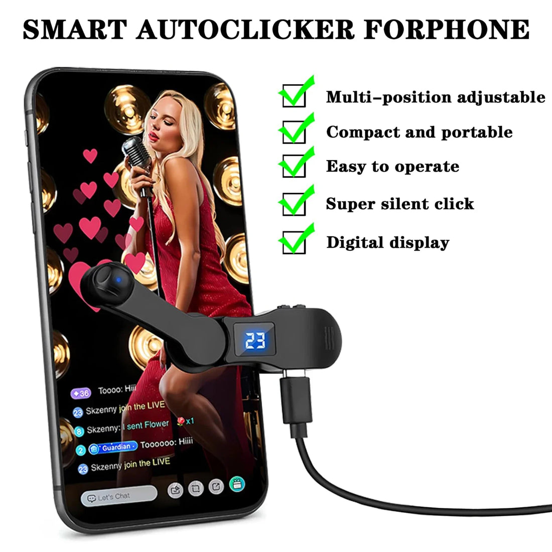 Auto Screen Clicker for Smart Phone Apps Video Live Streaming Gadget