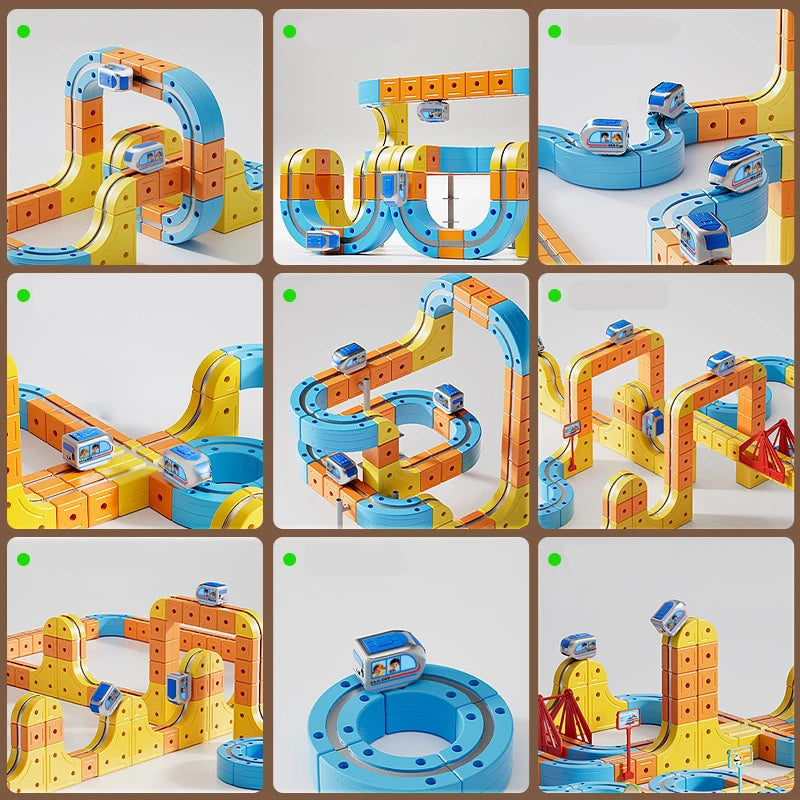 Magnetic Train Set DIY 3D Cube Track Electric Train Set for Kids