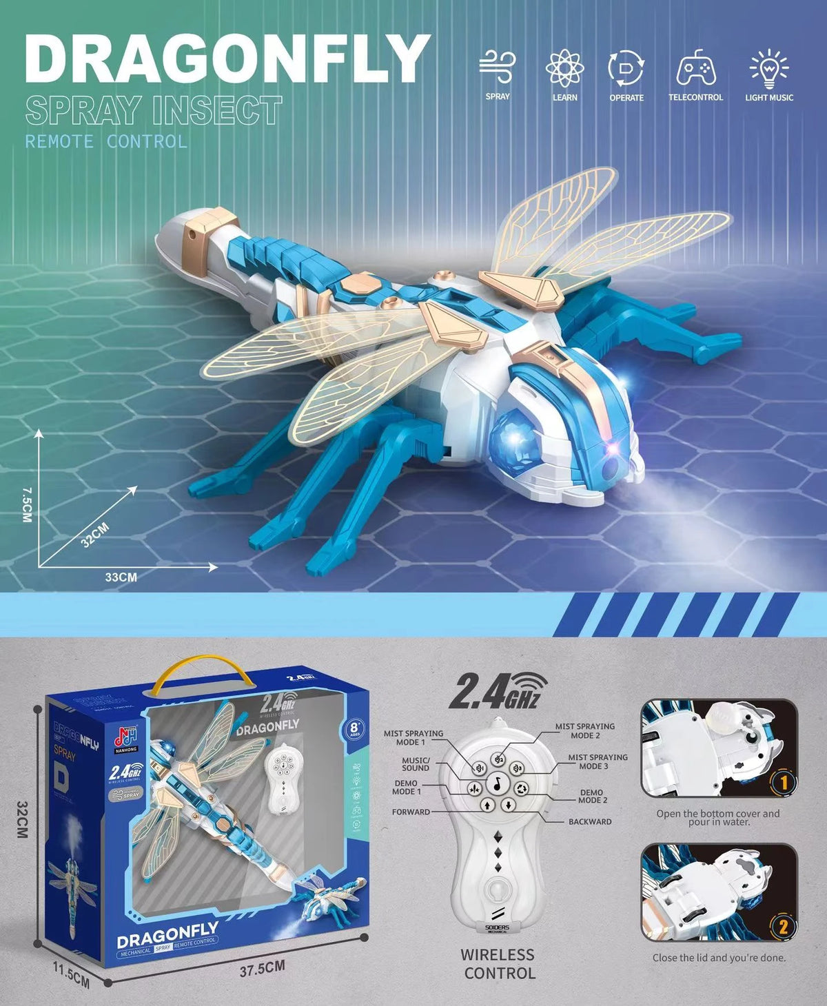 RC Spider Robot Remote Control Spider Toys with Spray/Light/Music Gifts for 6 -12 Year Old Kids