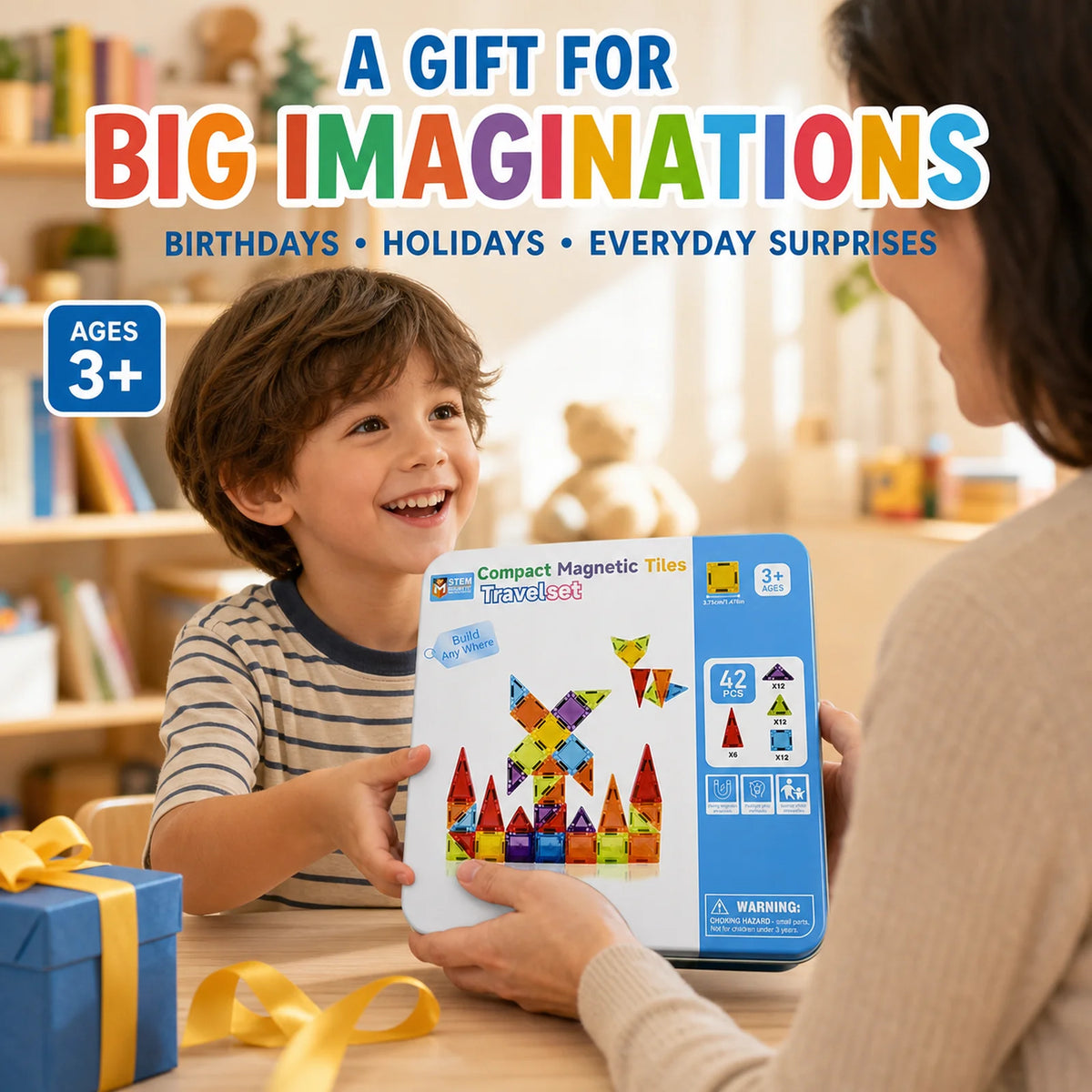 Magnetic Tiles Travel Set Metal Tin Box STEM Building Blocks Colorful ABS Magnet Toy for Kids