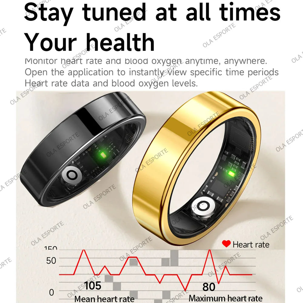 2026 New Smart Ring Heart Rate Blood Pressure Sleep Monitoring Motion Tracking IP68 Waterproof Men Women