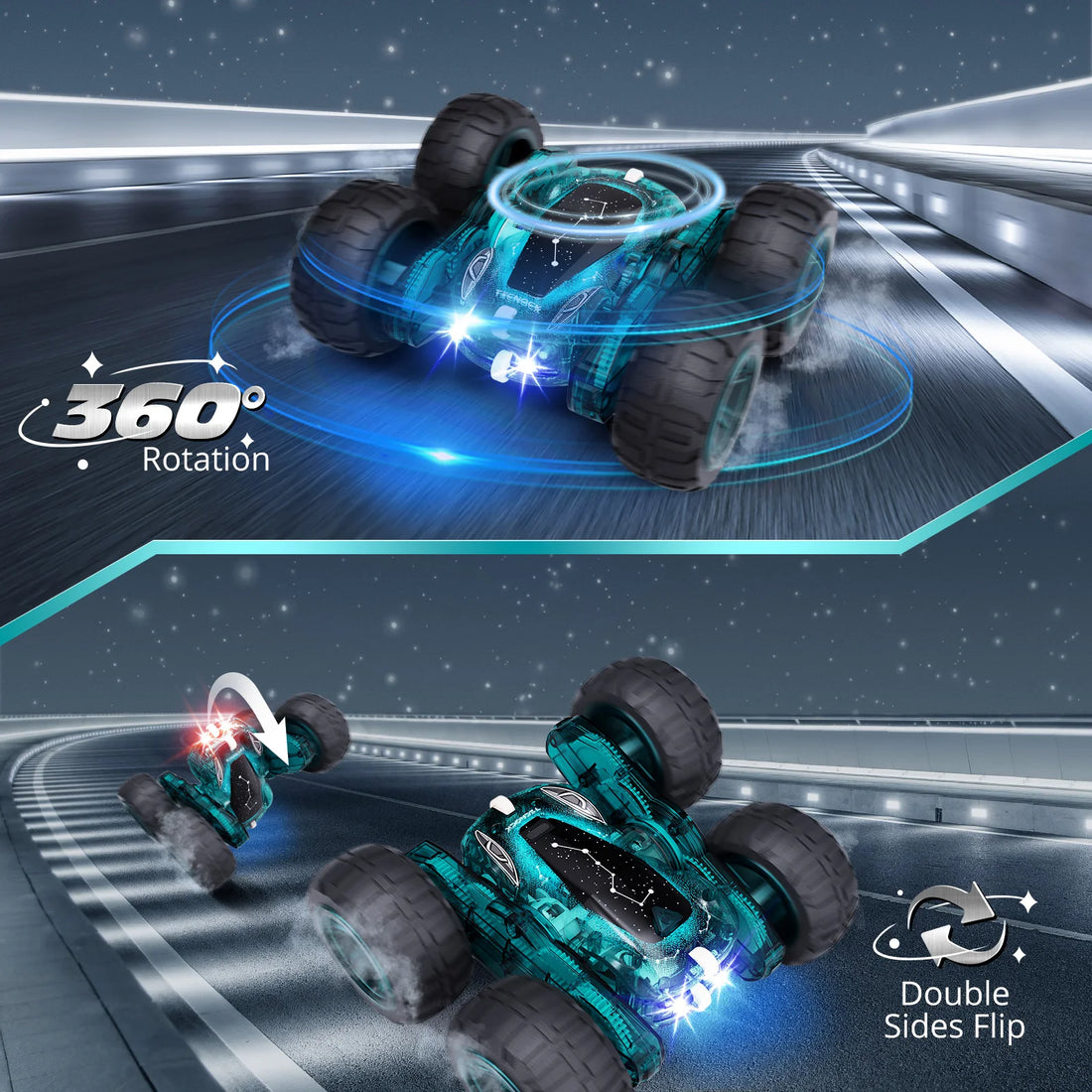 Remote Control Car with Lights, 2.4Ghz RC Car Double Sided 360°Flip RC Stunt Cars