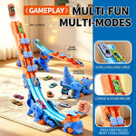 Foldable Dinosaur Transforming Race Track Launcher, 4 Shapes Multi Gameplay Stunt Car Toy