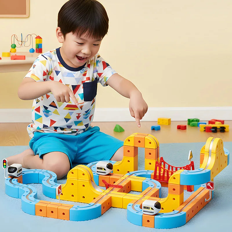 Magnetic Train Set DIY 3D Cube Track Electric Train Set for Kids