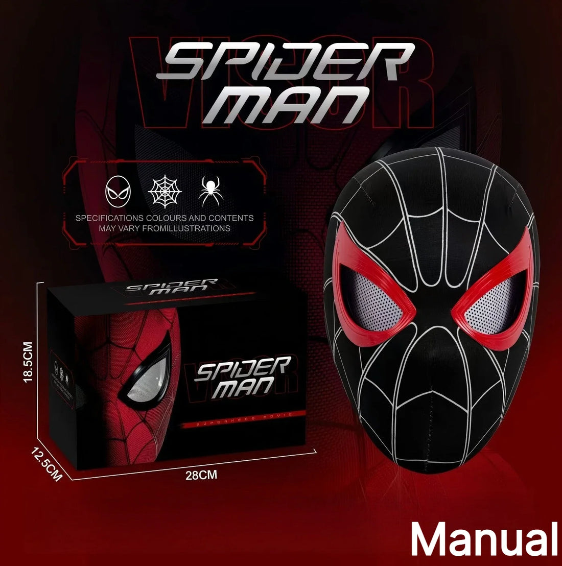 Miles Spider-Man 1:1 Scale Electronic Mask With Moving Glowing Eyes Ring Control Cosplay Toy
