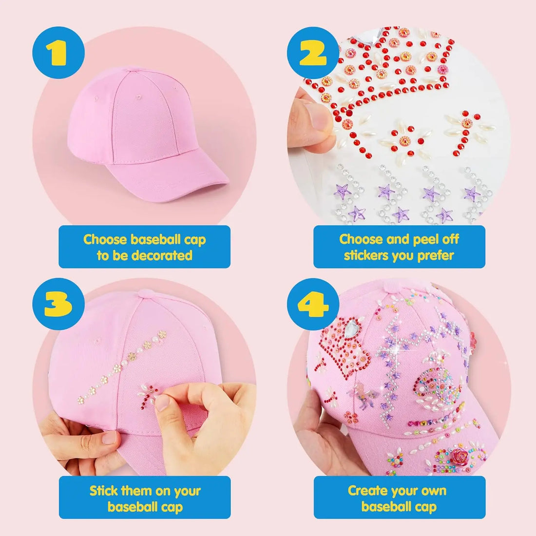 JOYFY DecorateYour Own Baseball Cap with 7 Sheets Gems Stickers Art & Crafts Kit