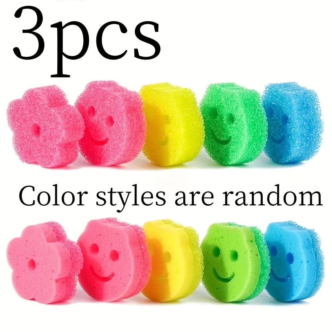 3pcs Smiley Face Cleaning Sponge, Colorful Temperature-Changing Kitchen Sponges, Multi-Purpose