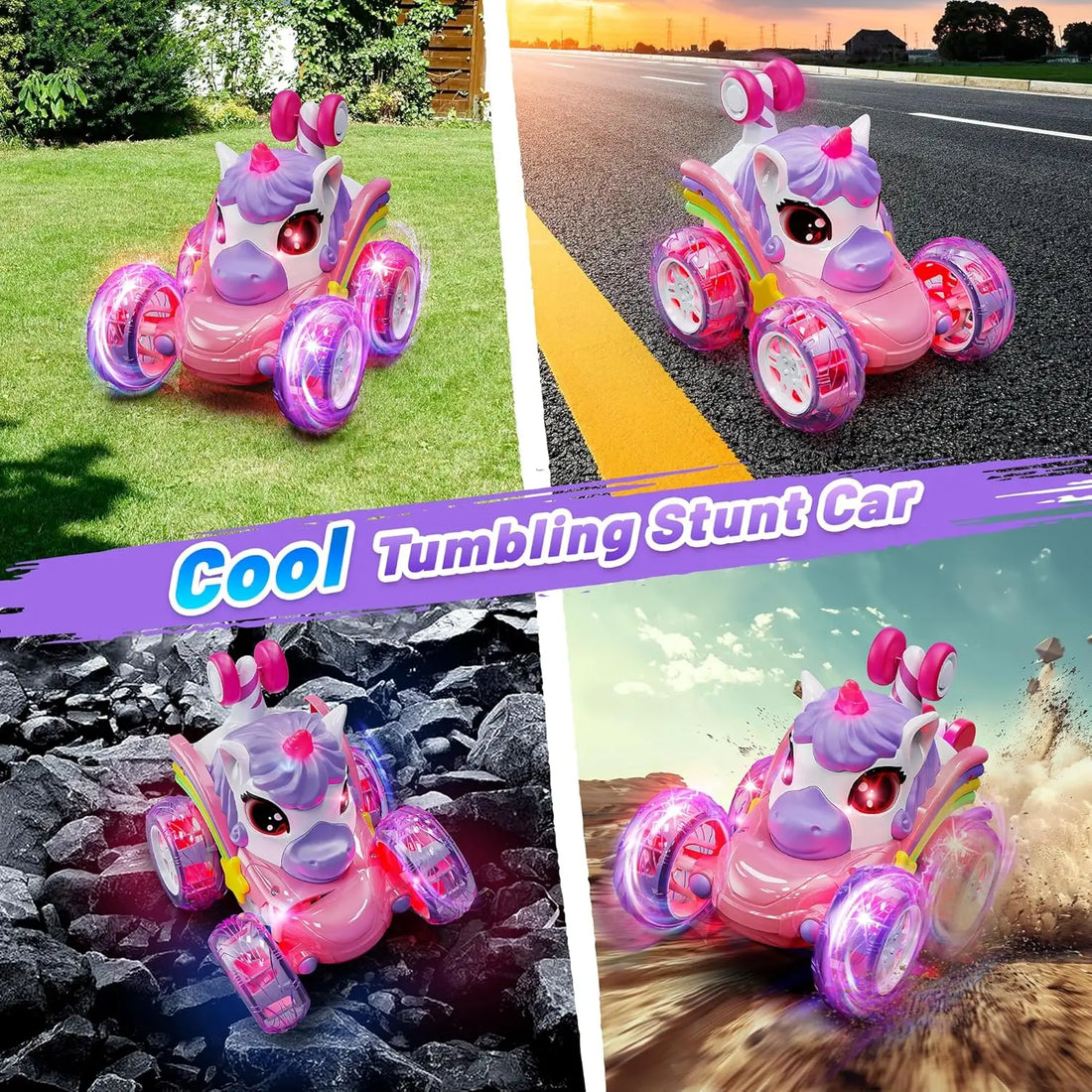 2.4G Lighting unicorn Remote Control Stunt Dump Truck Drift Dancing Toy Car, Children's New Year Bi