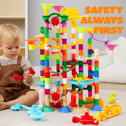 Joyfy 236 Pcs Glowing Marble Run with Motorized Elevator Construction Building Blocks STEM Educational Toys Set for Kid Ages 4-8
