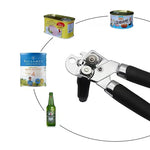 Multifunctional Stainless Steel Can Opener, Side Cut Professional Tin & Bottle Opener, Ergonomic Grip Kitchen Gadget