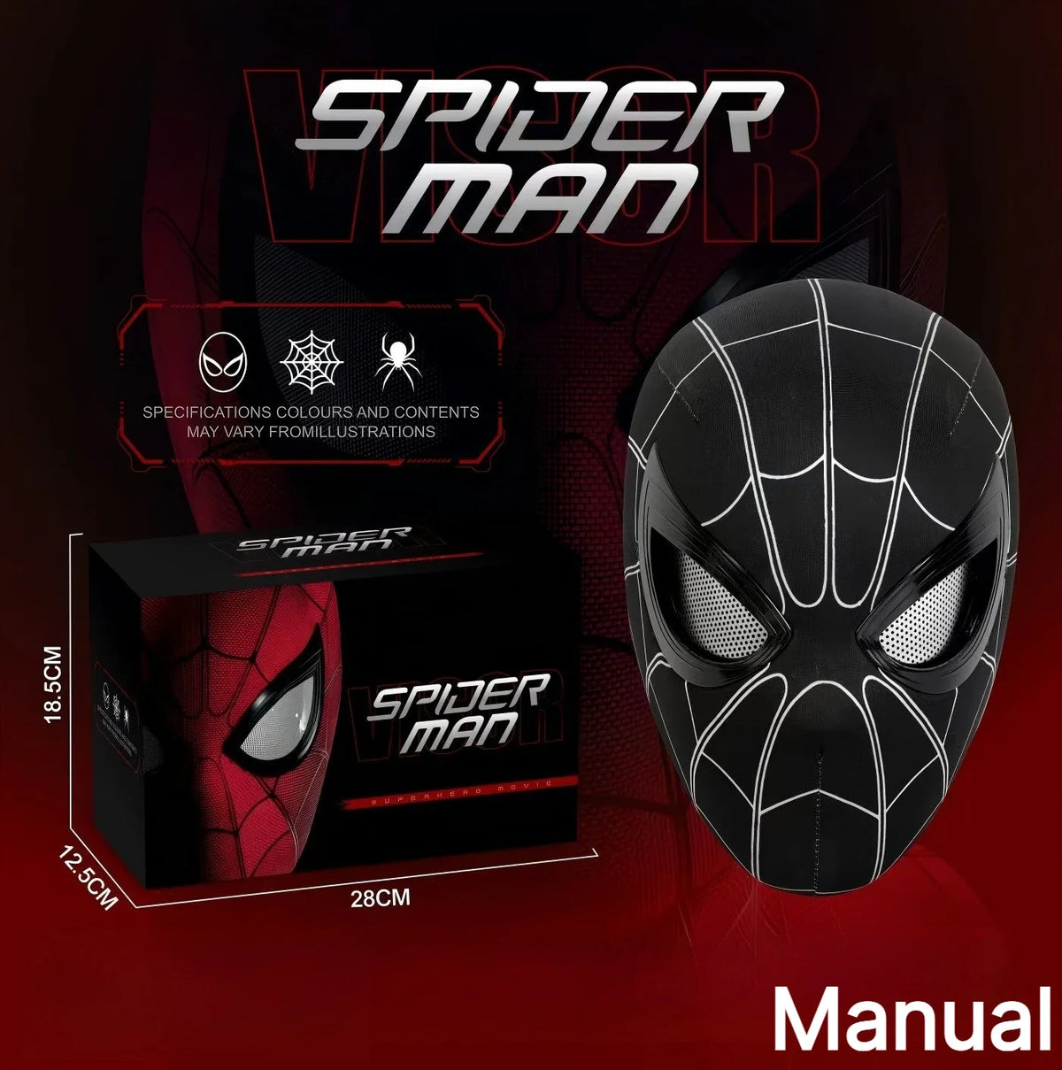 Miles Spider-Man 1:1 Scale Electronic Mask With Moving Glowing Eyes Ring Control Cosplay Toy