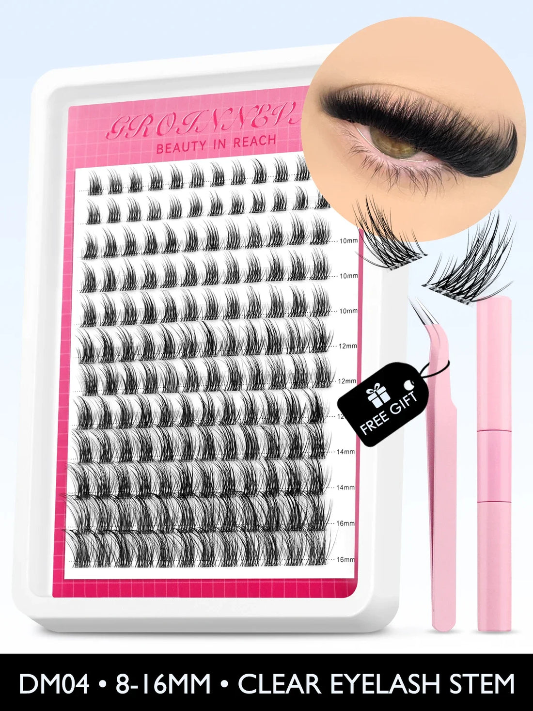 GROINNEYA Lash Clusters Kit Fluffy Individual Lashes C Curl Cluster DIY Lash Extension Kit