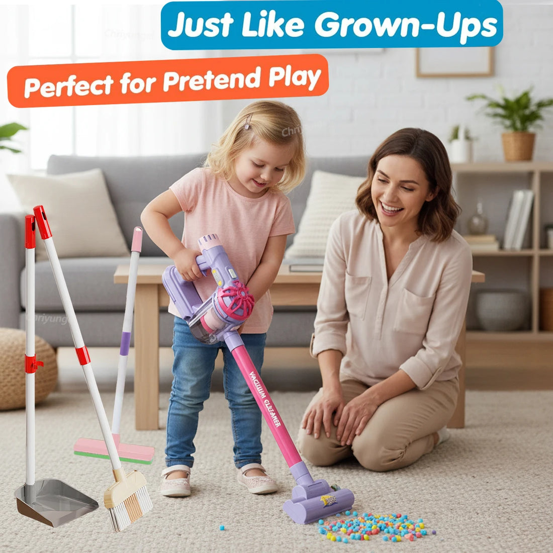 Kids Vacuum Cleaner Toy Electric Realistic Pretend Play Housekeeping Cleaning Set for Toddlers