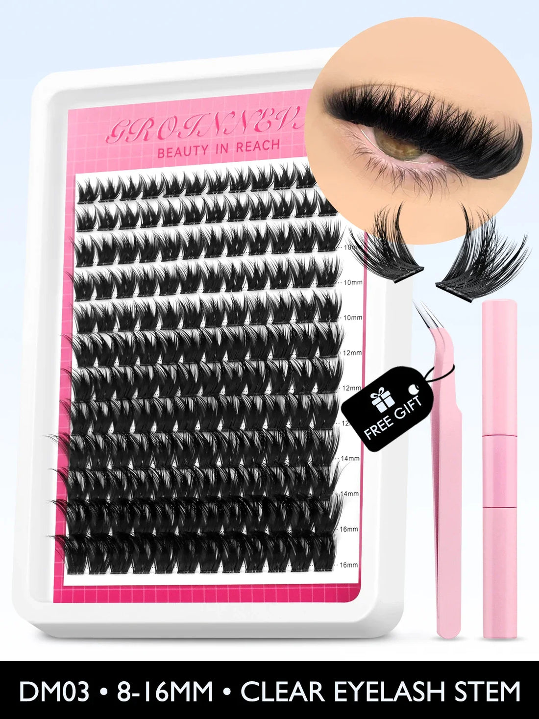 GROINNEYA Lash Clusters Kit Fluffy Individual Lashes C Curl Cluster DIY Lash Extension Kit