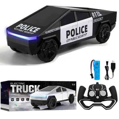 2.4G Remote Control Cyber Pickup Truck, RC Police Car with LED Lights, Rechargeable Off Road Racing Vehicle Toy for Boys Gifts