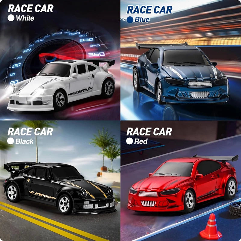 Oike 4WD Remote Control Desktop Car for Adults Kids 1/64 or 1/43 Mini Drift Racing High Speed RC Car with LED Lights Hobby Gift