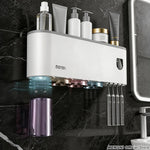 Toothbrush Holder With Automatic Toothpaste Dispenser Wall Mounted Bathroom Storage Organizer