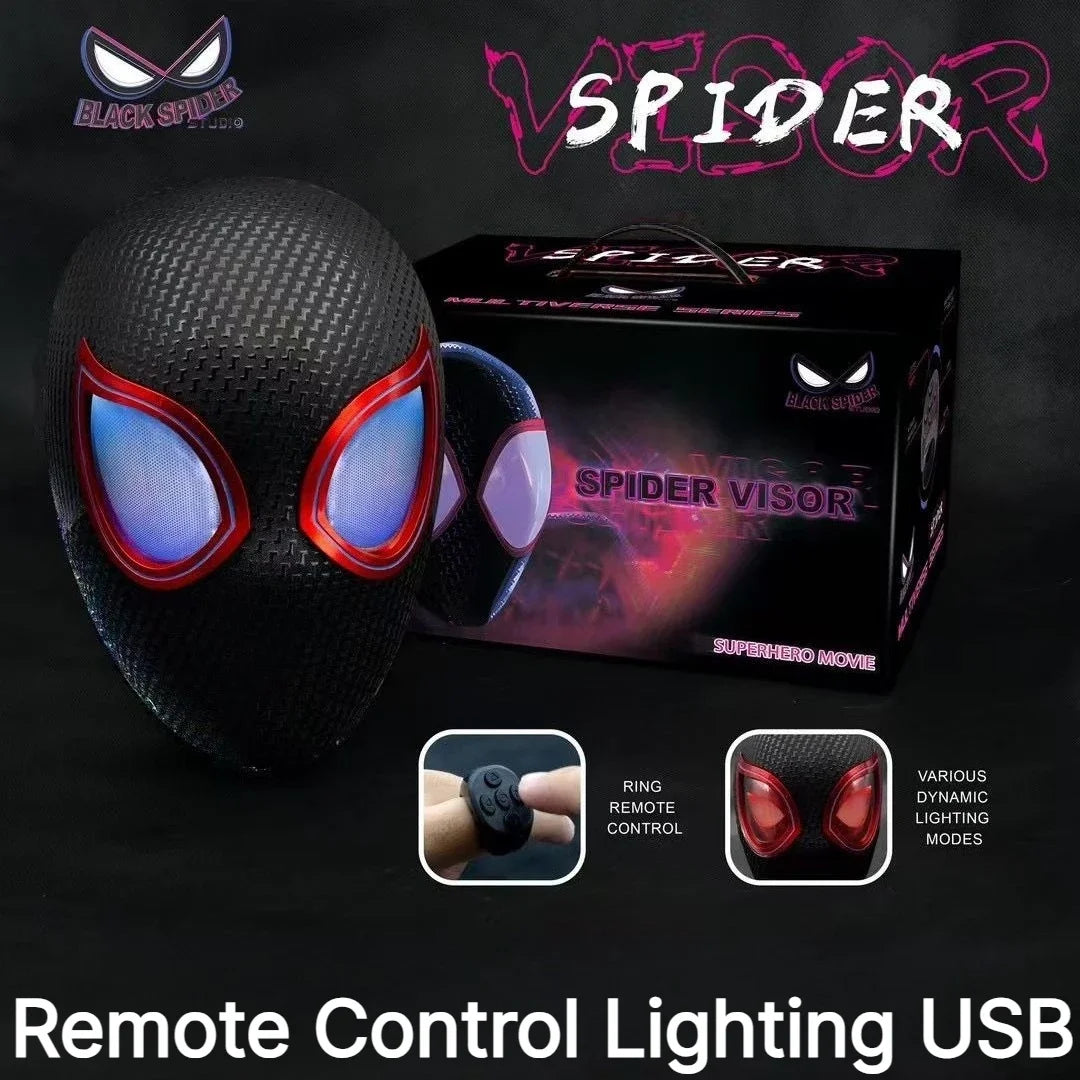 Miles Spider-Man 1:1 Scale Electronic Mask With Moving Glowing Eyes Ring Control Cosplay Toy
