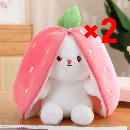 25cm Cute Strawberry Carrot Rabbit Plush Toy Stuffed Creative Into Fruit Transform Baby Cuddly Bunny Doll
