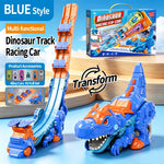 Foldable Dinosaur Transforming Race Track Launcher, 4 Shapes Multi Gameplay Stunt Car Toy
