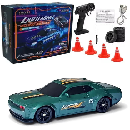 Oike 4WD Remote Control Desktop Car for Adults Kids 1/64 or 1/43 Mini Drift Racing High Speed RC Car with LED Lights Hobby Gift
