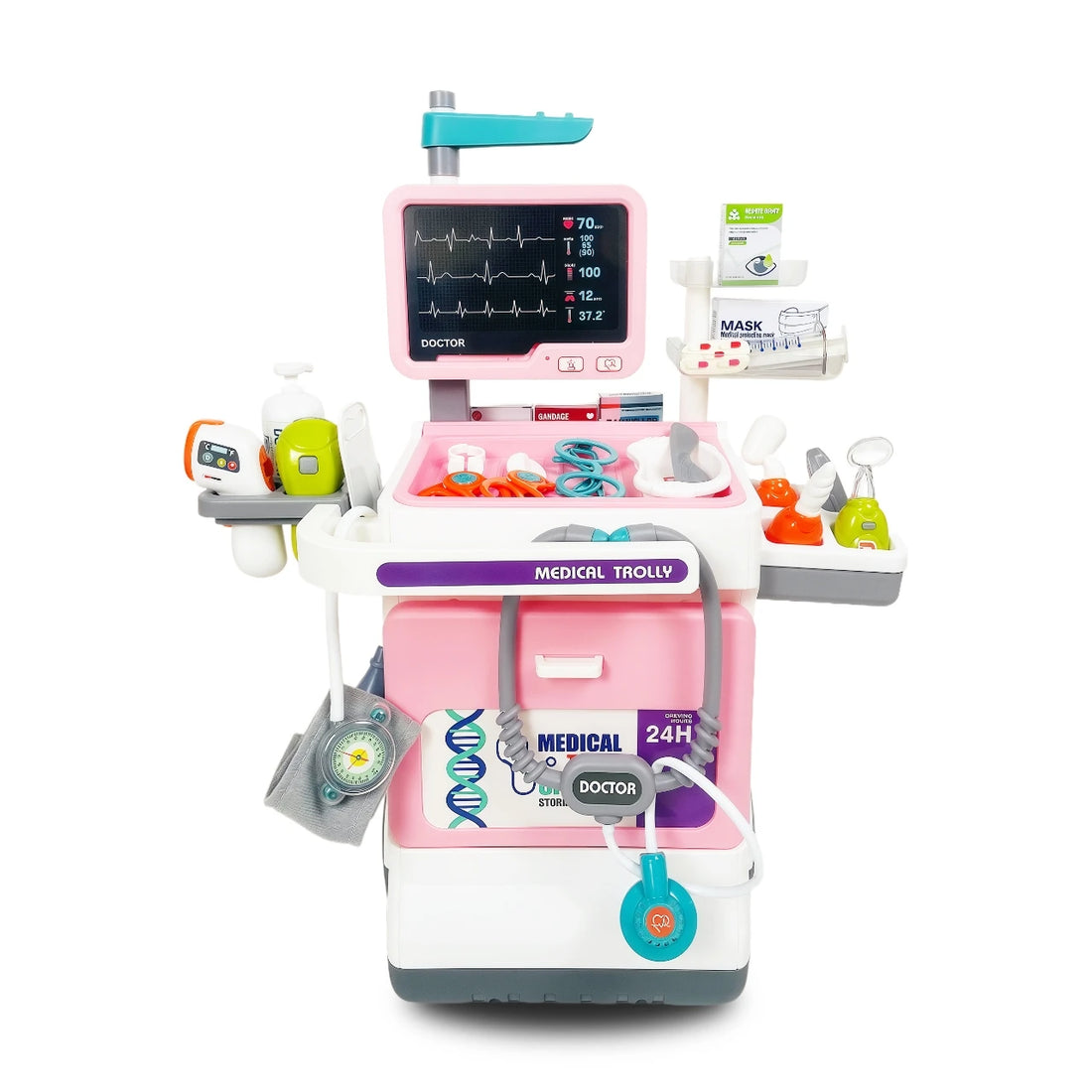 Deluxe Kids Doctor Play Set Pretend Play Medical Cart Trolley ECG Stethoscope Educational Role Play Toy Boys Girls Gift