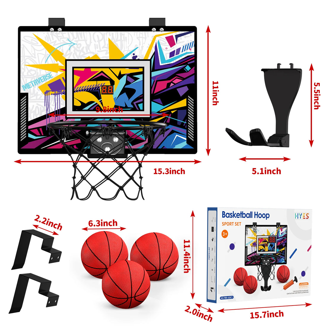 Arcade Basketball Game Set - Indoor/Outdoor Basketball Play, Easy Setup with Pump & Balls,