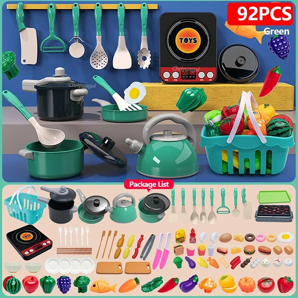 Kids Kitchen Toys Set 92/86/69/59PCS Play Kitchen Accessories Kit with Play Pots Pretend Food