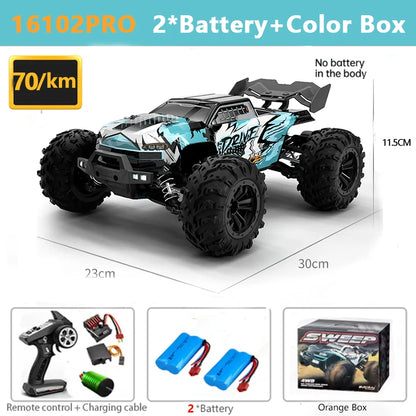 SCY 1:16 4WD RC Car 70KM/H Or 50KM/H With LED Light 2.4G Remote Control Cars High Speed Drift Monster 4x4 Truck for Children Gif