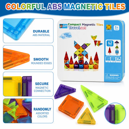 Magnetic Tiles Travel Set Metal Tin Box STEM Building Blocks Colorful ABS Magnet Toy for Kids