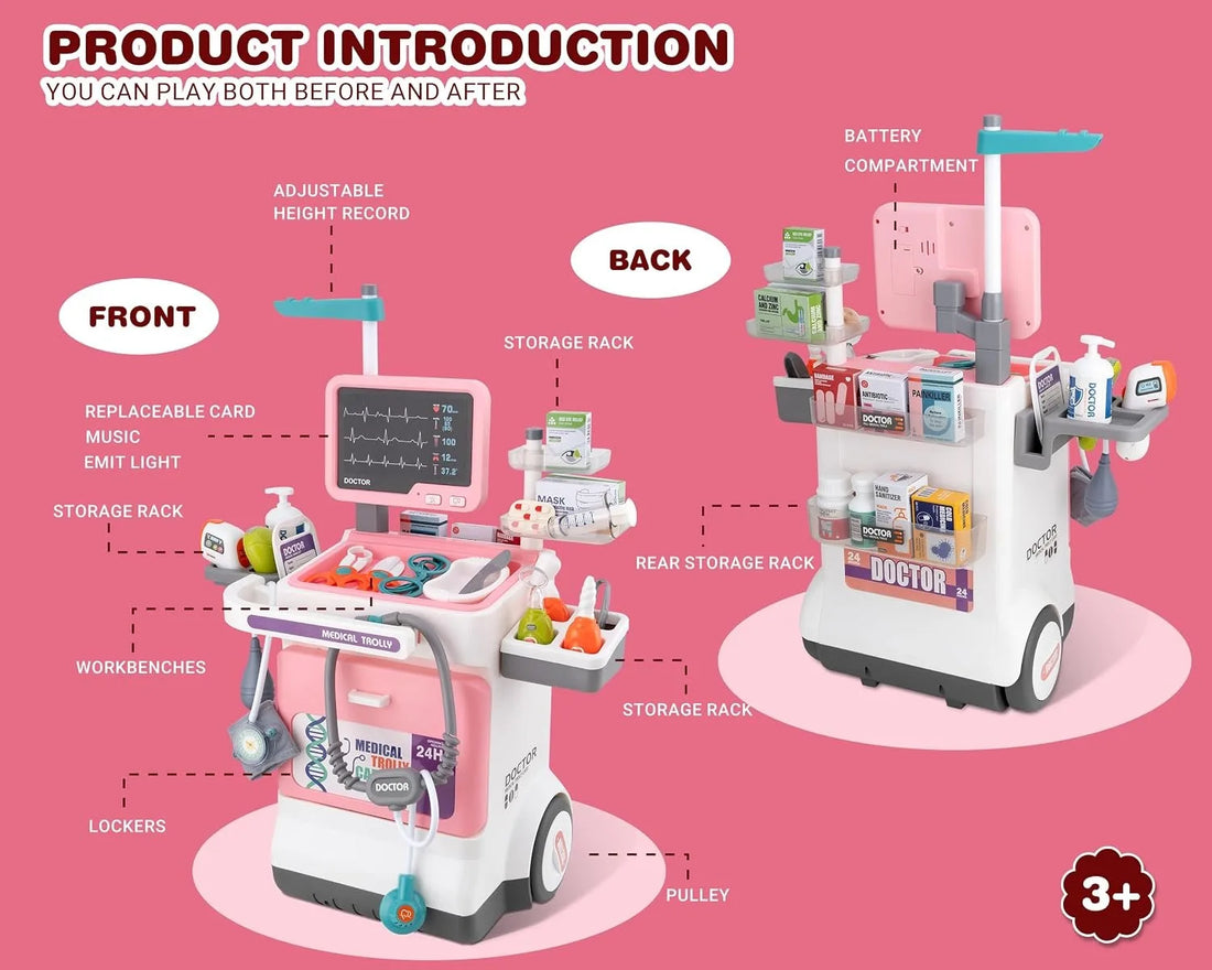 Deluxe Kids Doctor Play Set Pretend Play Medical Cart Trolley ECG Stethoscope Educational Role Play Toy Boys Girls Gift
