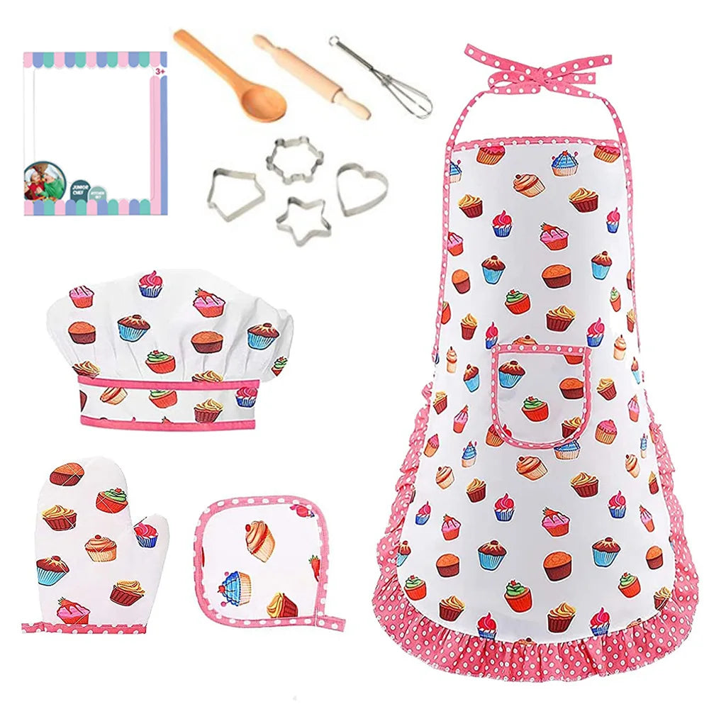 4/11Pcs Kids Cooking Apron Gloves Hat Set Child Chef Kitchen Baking Tool Play House Toys