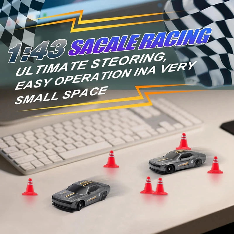Oike 4WD Remote Control Desktop Car for Adults Kids 1/64 or 1/43 Mini Drift Racing High Speed RC Car with LED Lights Hobby Gift